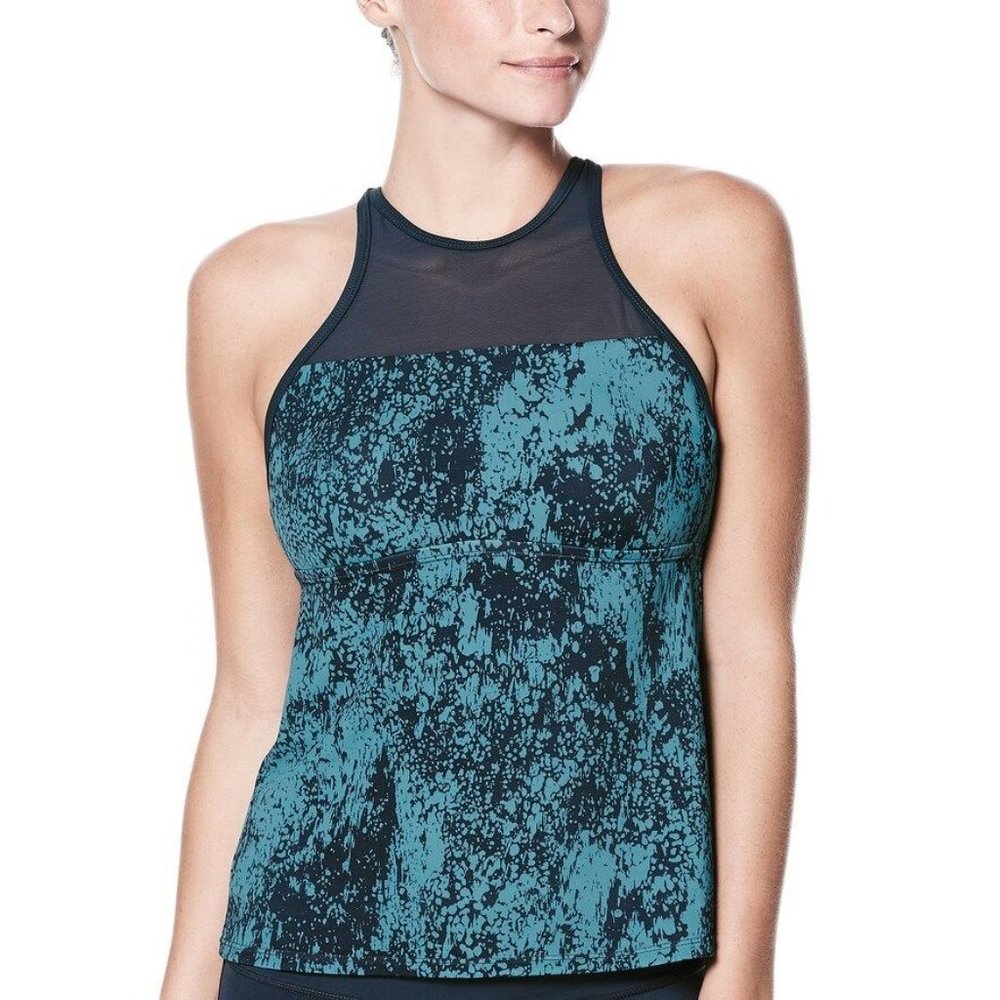 Women Nike Tankini Top Thunder Blue print, high neck - Size M - Excellent